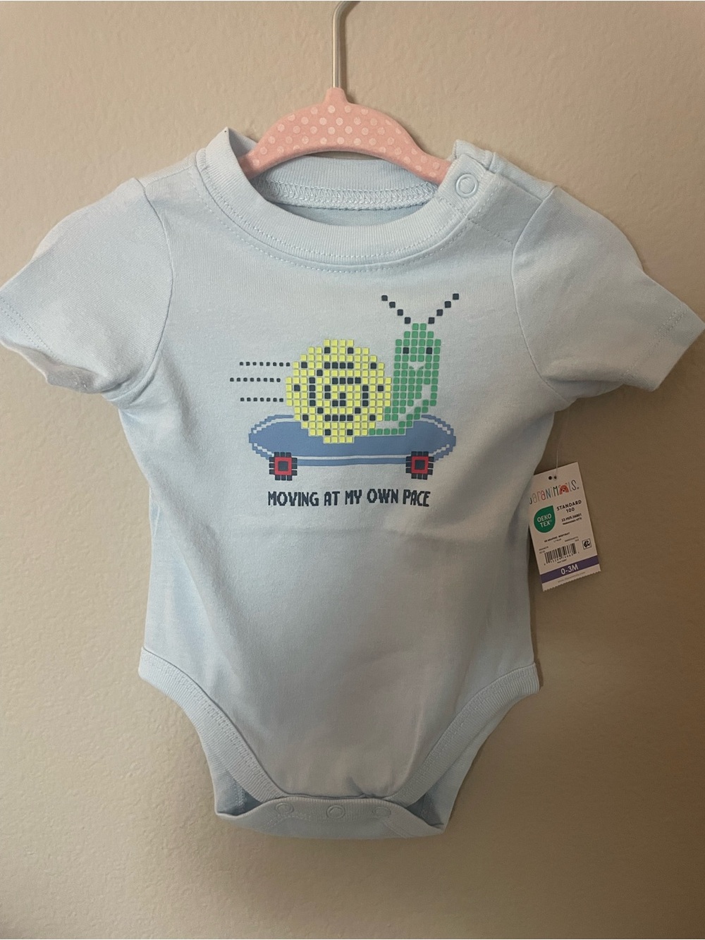 Blue Baby Onesie with Snail Design